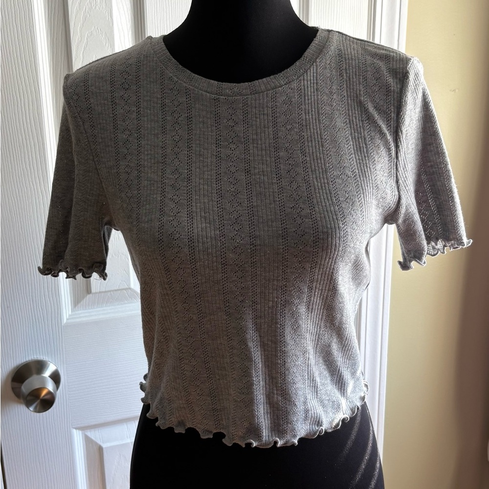 Noisy May Gray Crop Top with Ruffled Edges